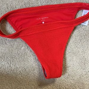 PACSUN LA Hearts Ribbed Red High-Waisted Bikini Bottoms